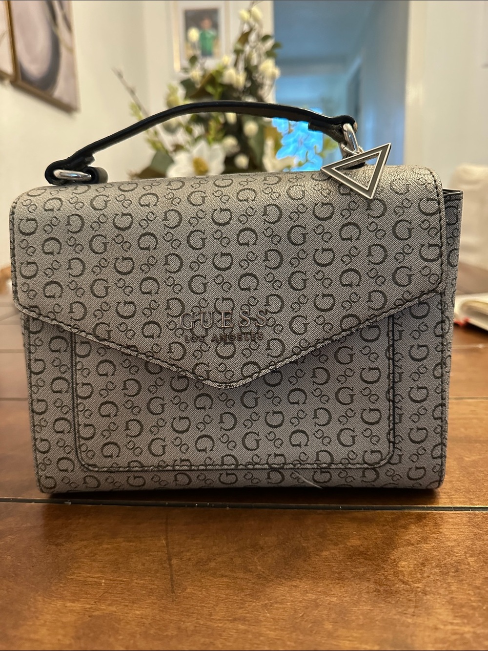 GUESS Gray Monogram Top-Handle Satchel